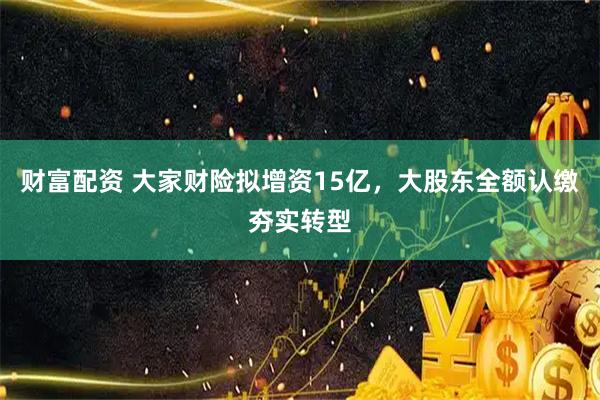 财富配资 大家财险拟增资15亿，大股东全额认缴夯实转型